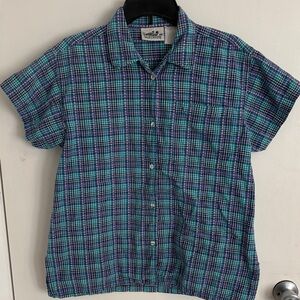 Vintage Northern Reflections Teal & Purple Plaid Short-Sleeve Button-Down